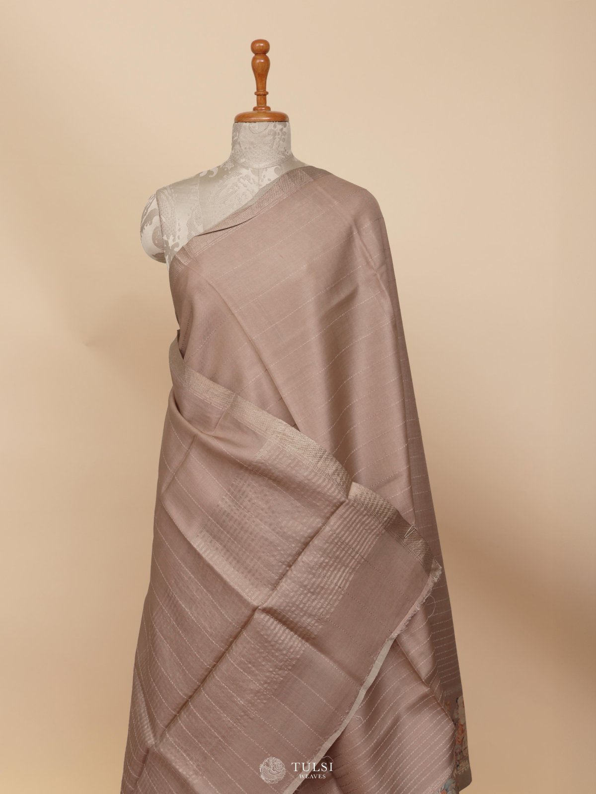 Grey Printed Tussar Silk Saree