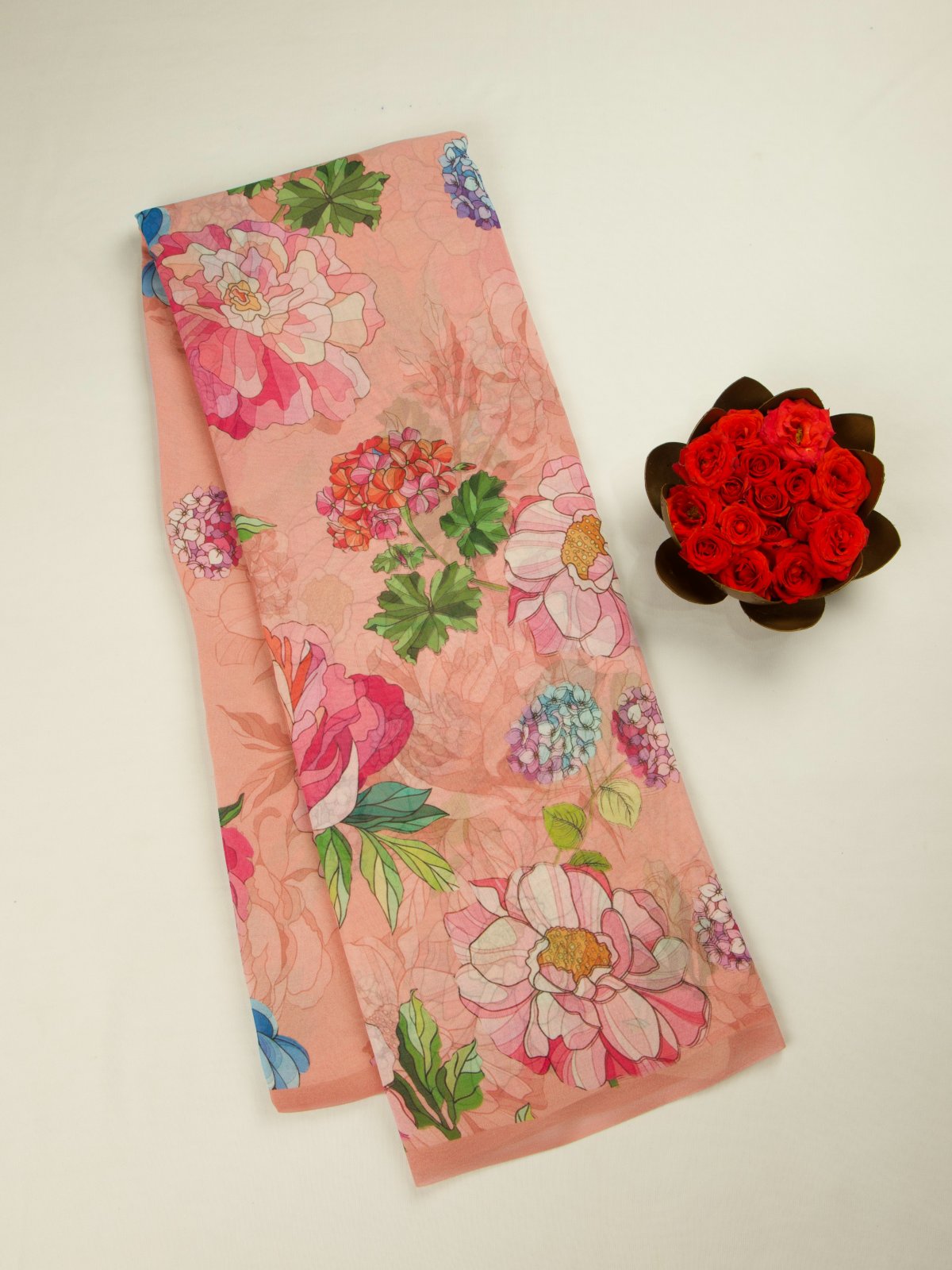 Light Pink Floral Printed georgette Silk Saree