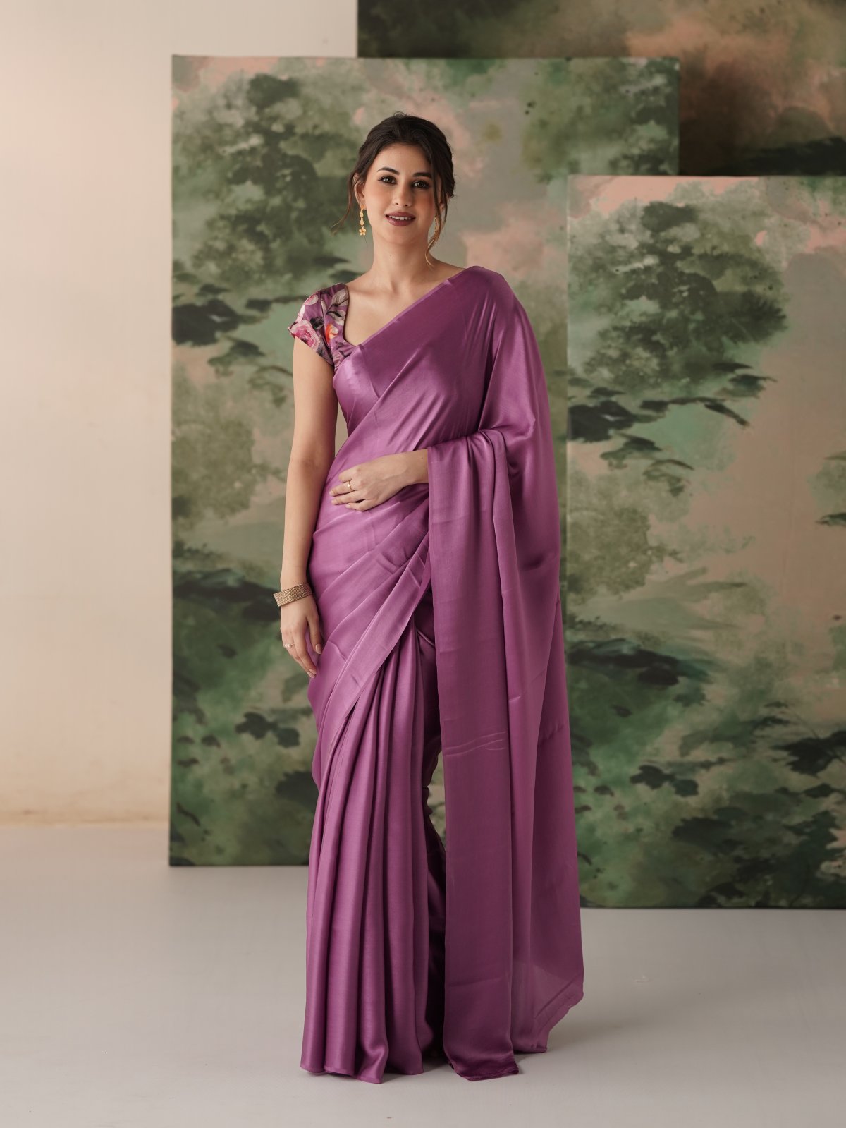 Dark Mauve Satin Silk Saree