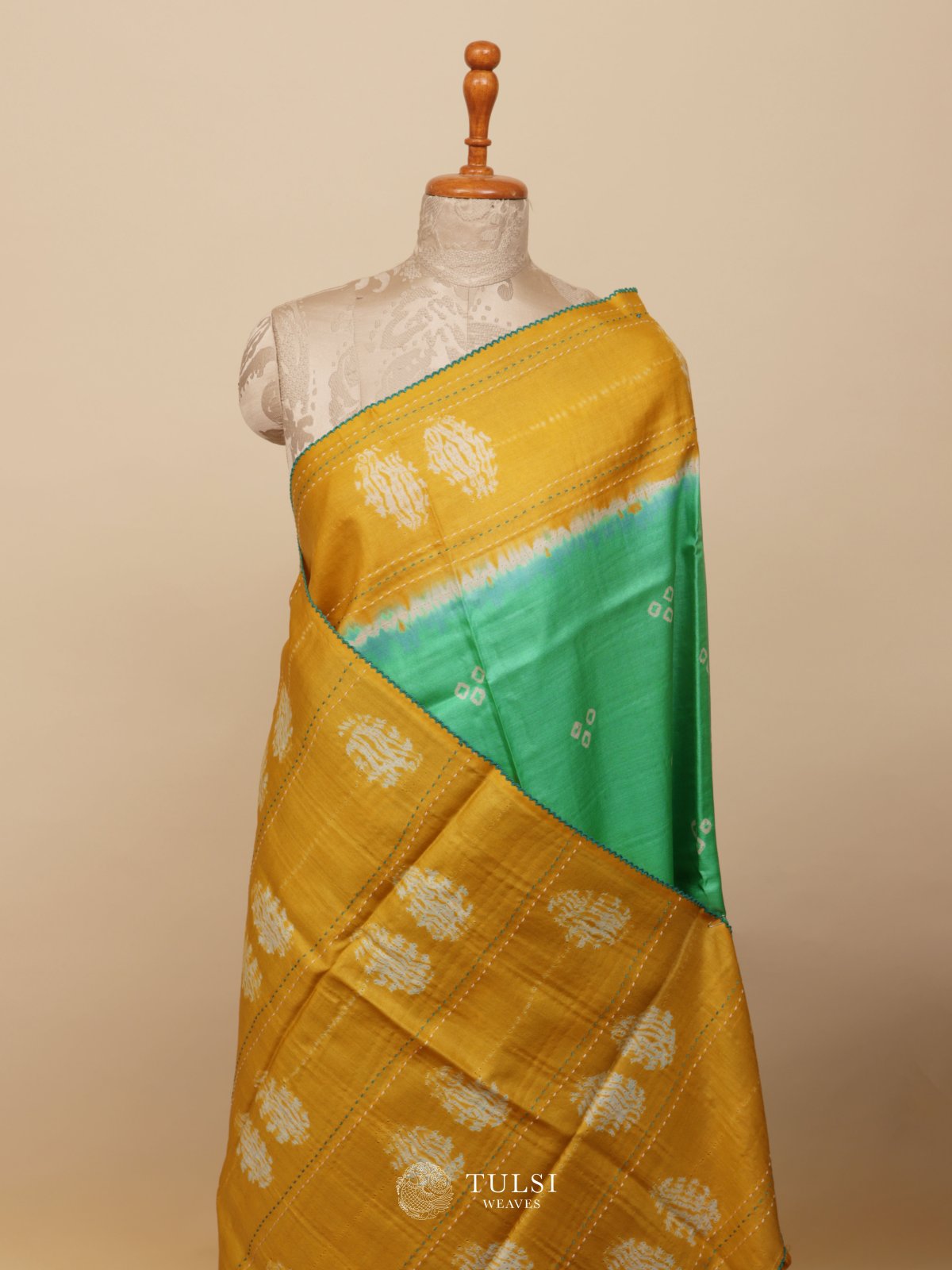 Aqua Blue Shibori Tussar Silk Saree