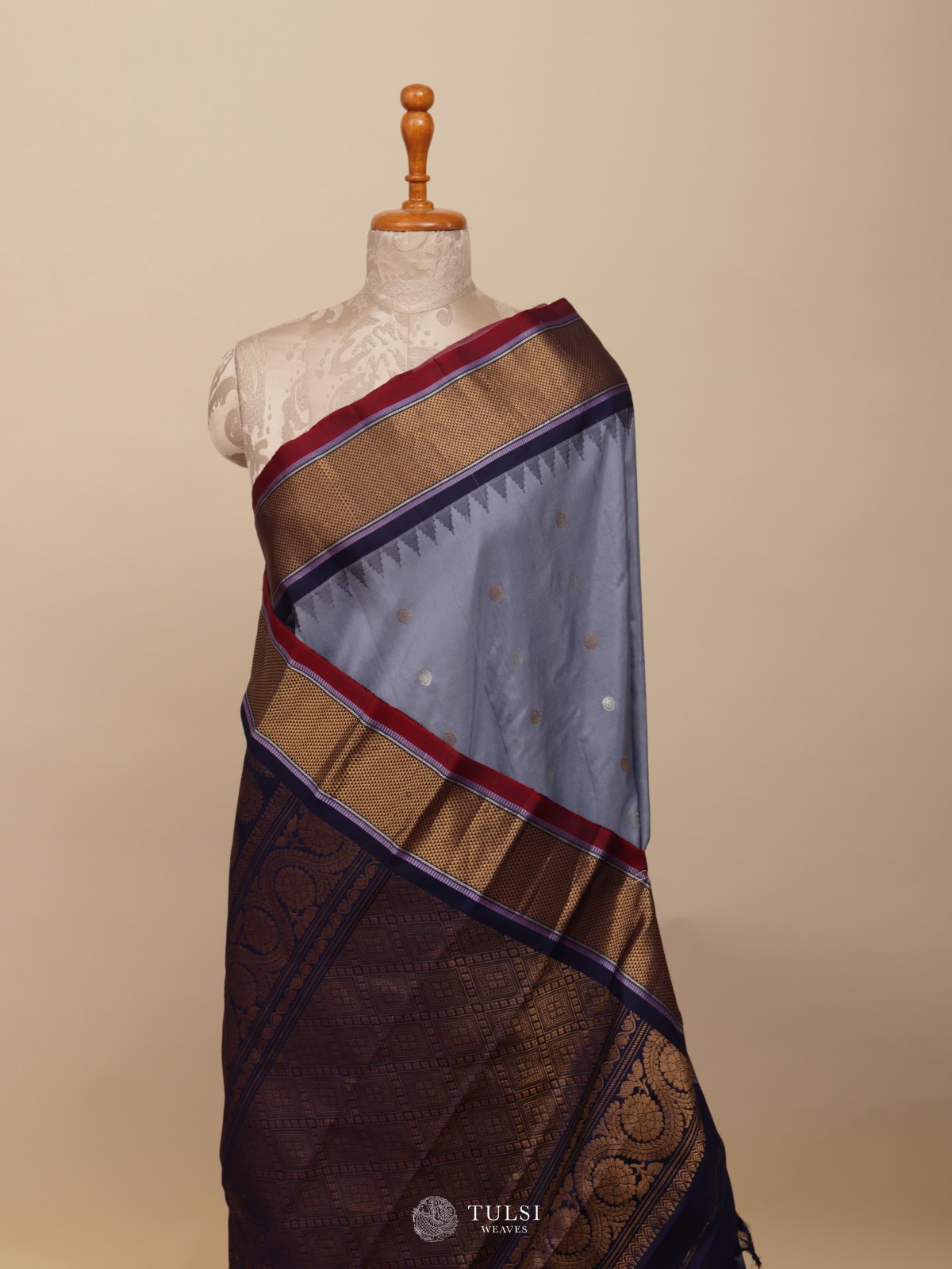 Grey Gadwal Silk Saree
