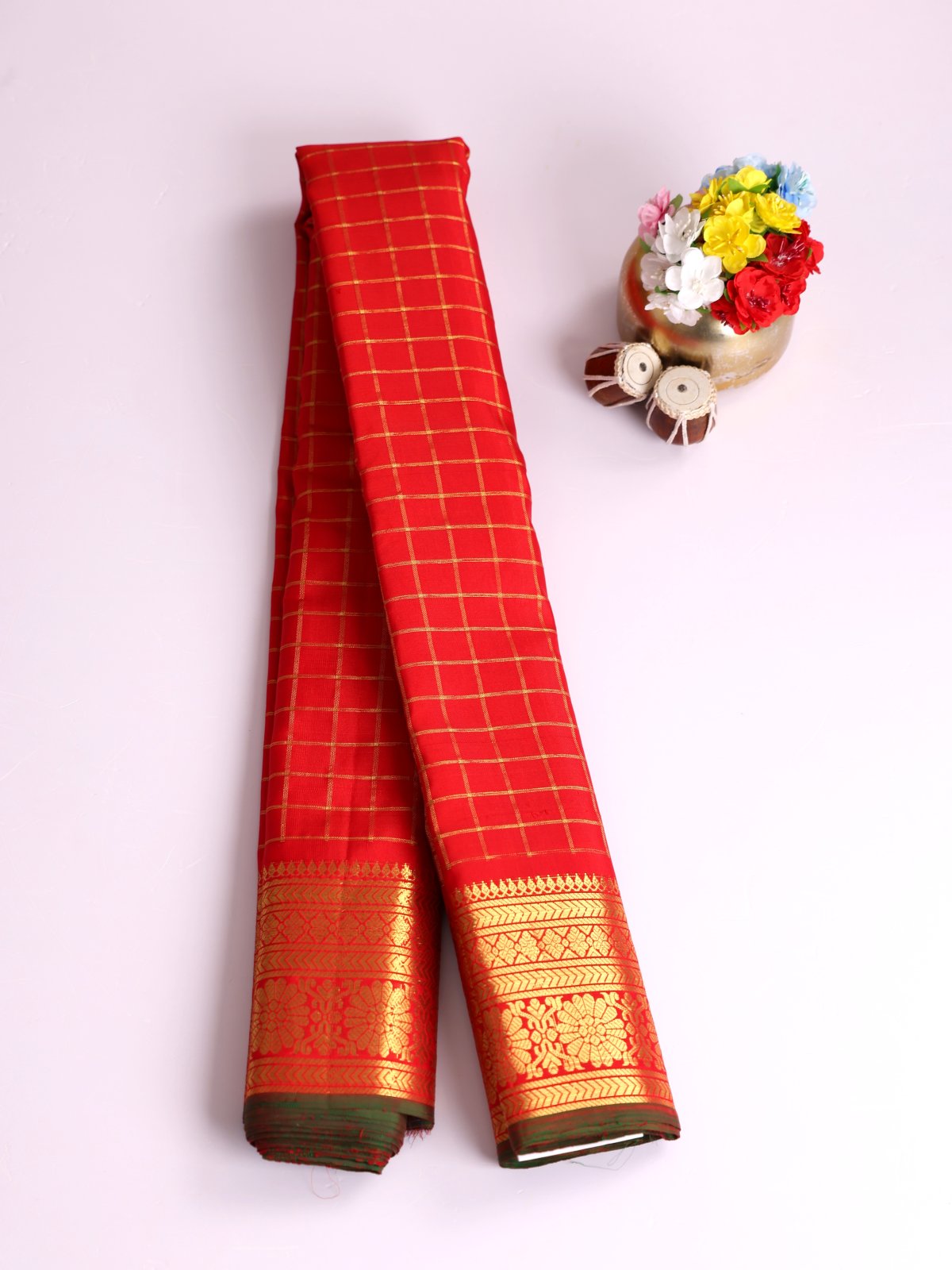 Red Zari Checked Gadwal Silk Saree