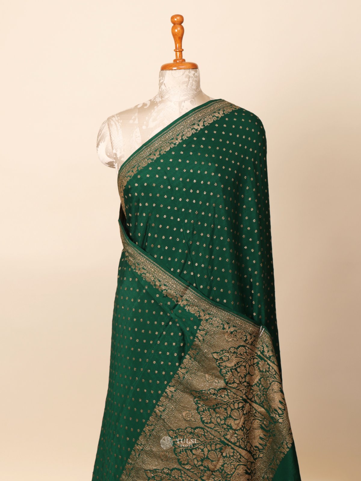 Green Banaras Crepe Silk Saree