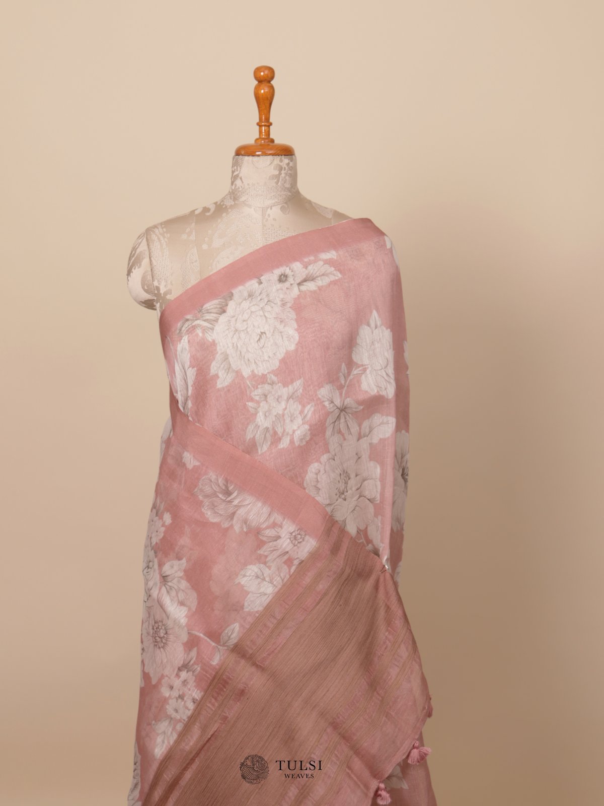 Dusty Pink Printed Linen Saree
