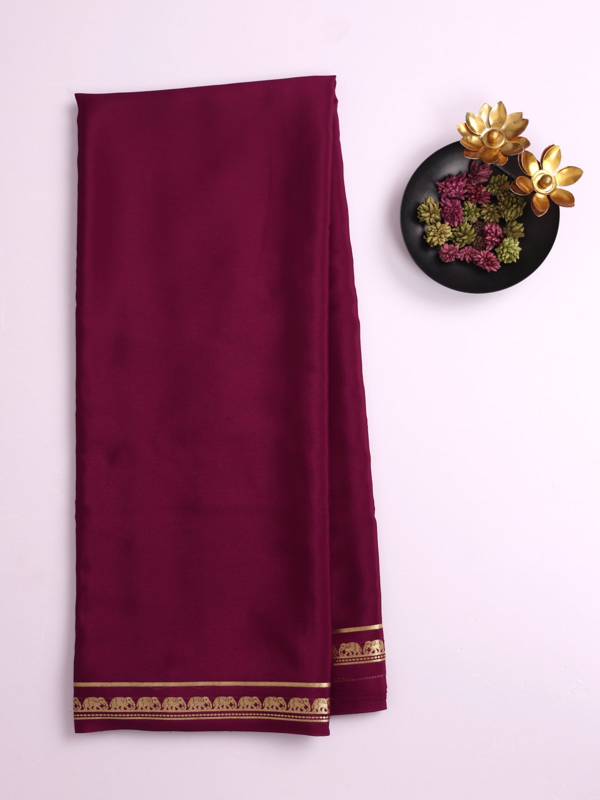 Wine Mysore Silk Saree With Zari Border