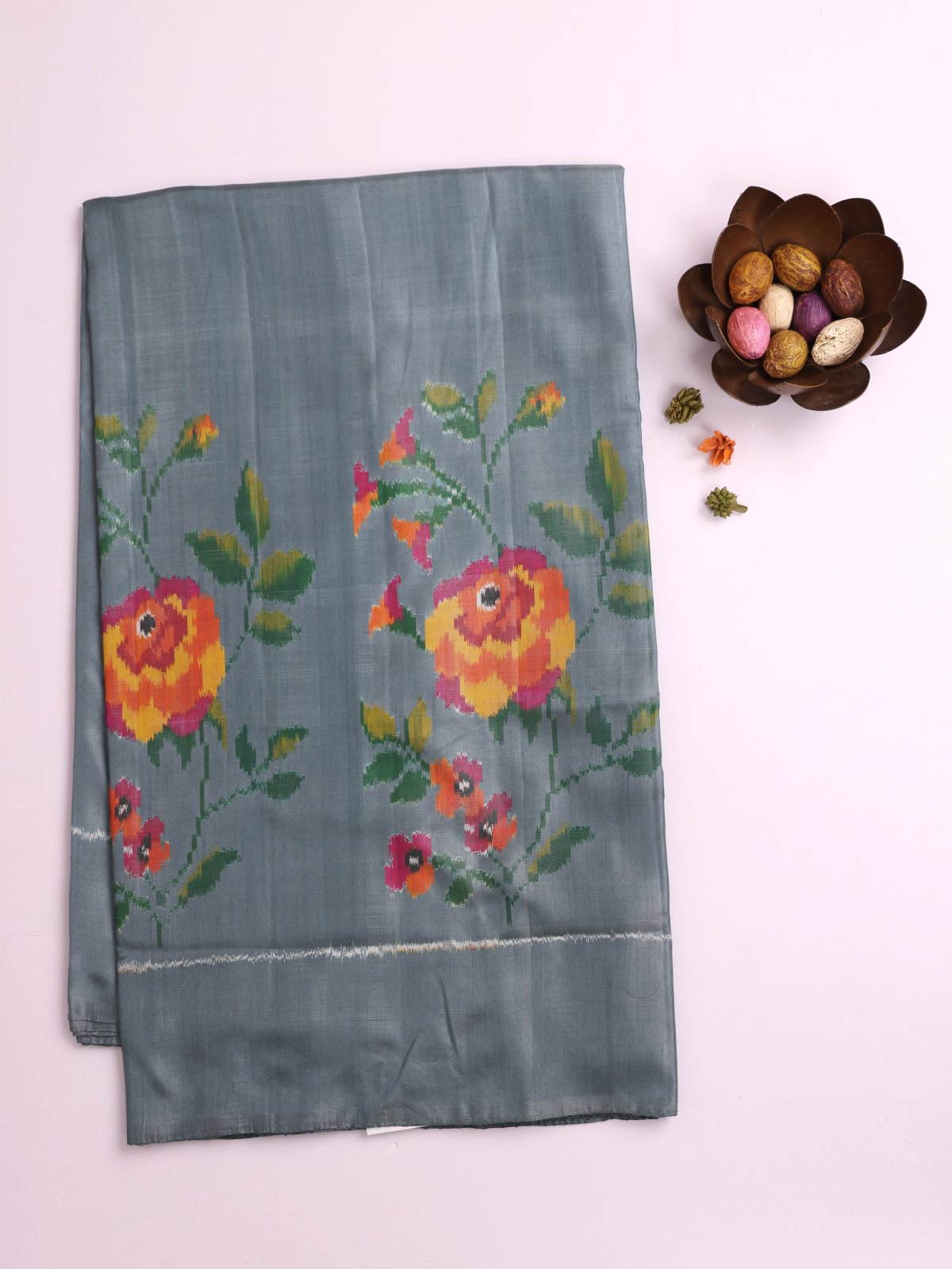 Grey Patola Silk Saree