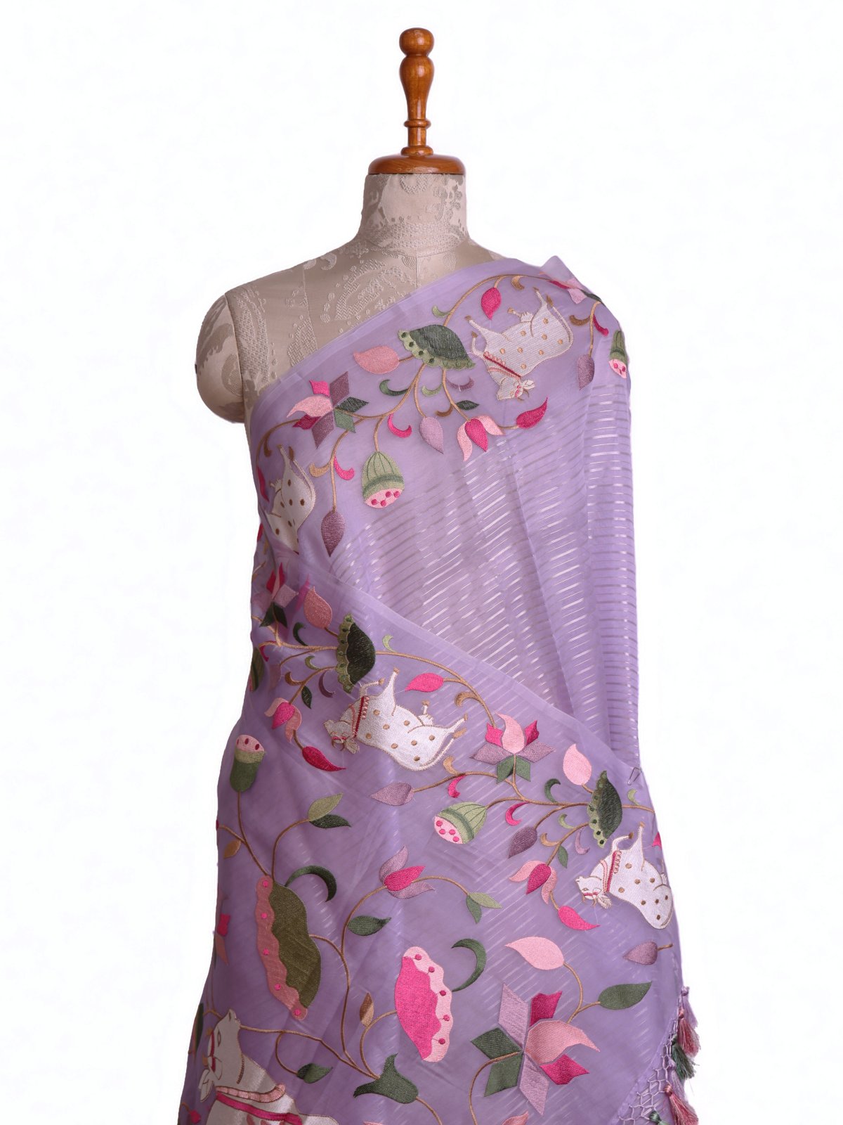 Lavender Organza Silk Saree With Embroidered Border