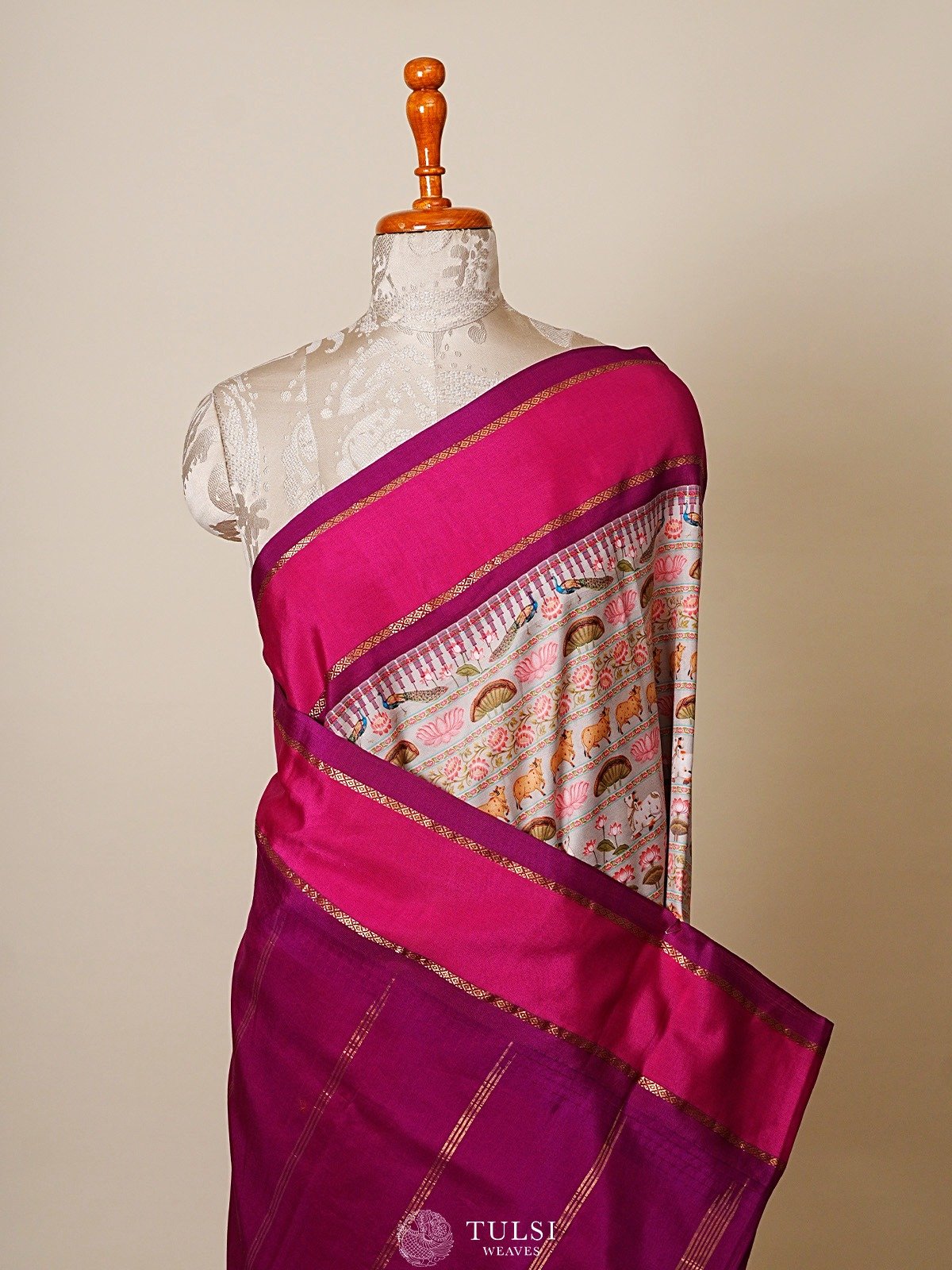 Grey Printed Kanjeevaram Silk Saree