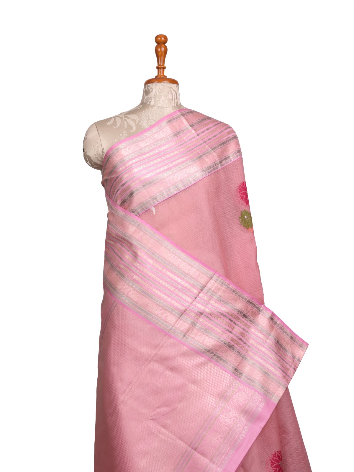 Light Pink Kota Silk Saree With Light Pink Kanjeevaram Pattu Pettu Border