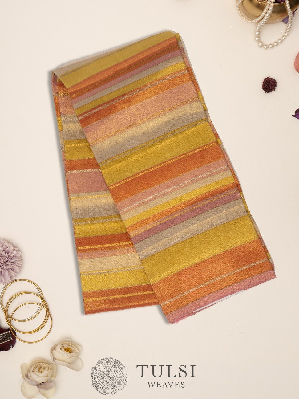 Striped Multicolour Kanjeevaram Silk Blouse With Pure Zari Tissue