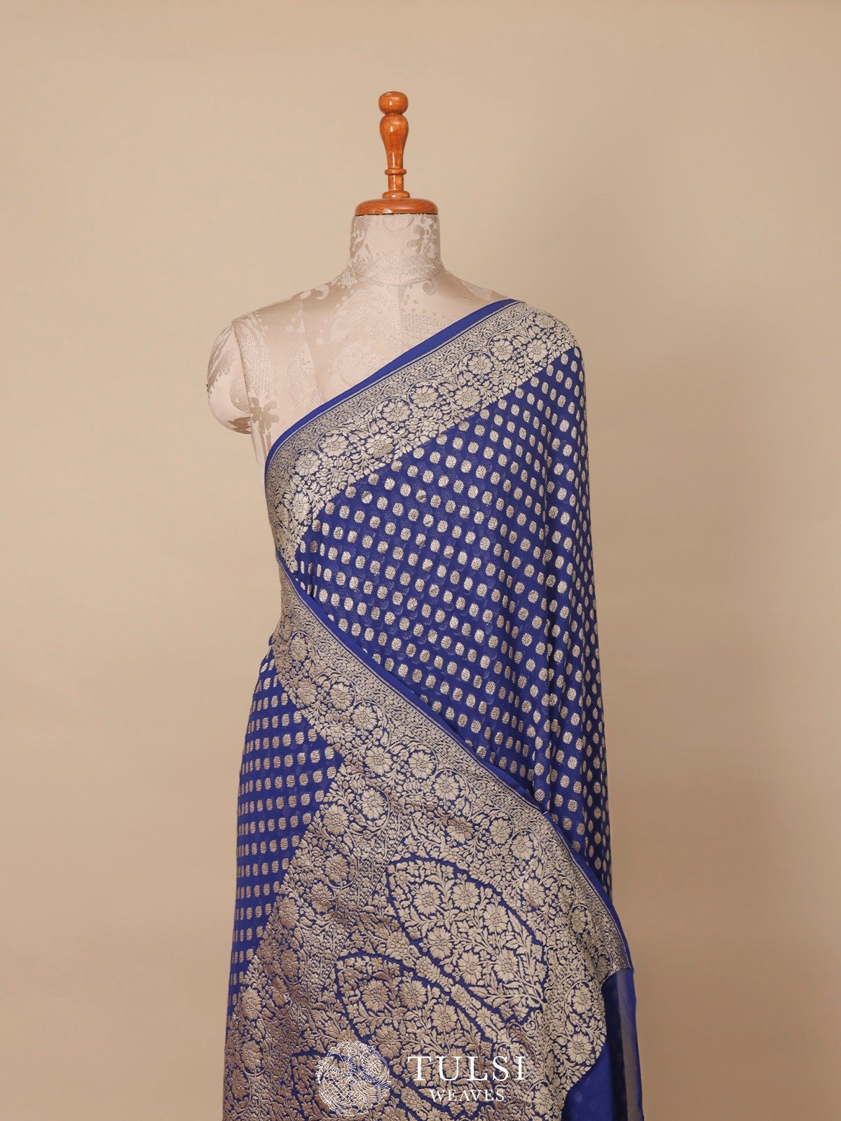 Navy Blue Banaras Georgette Silk Saree