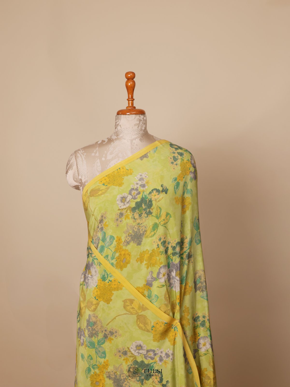 Light Green Floral Printed Crepe Silk Saree