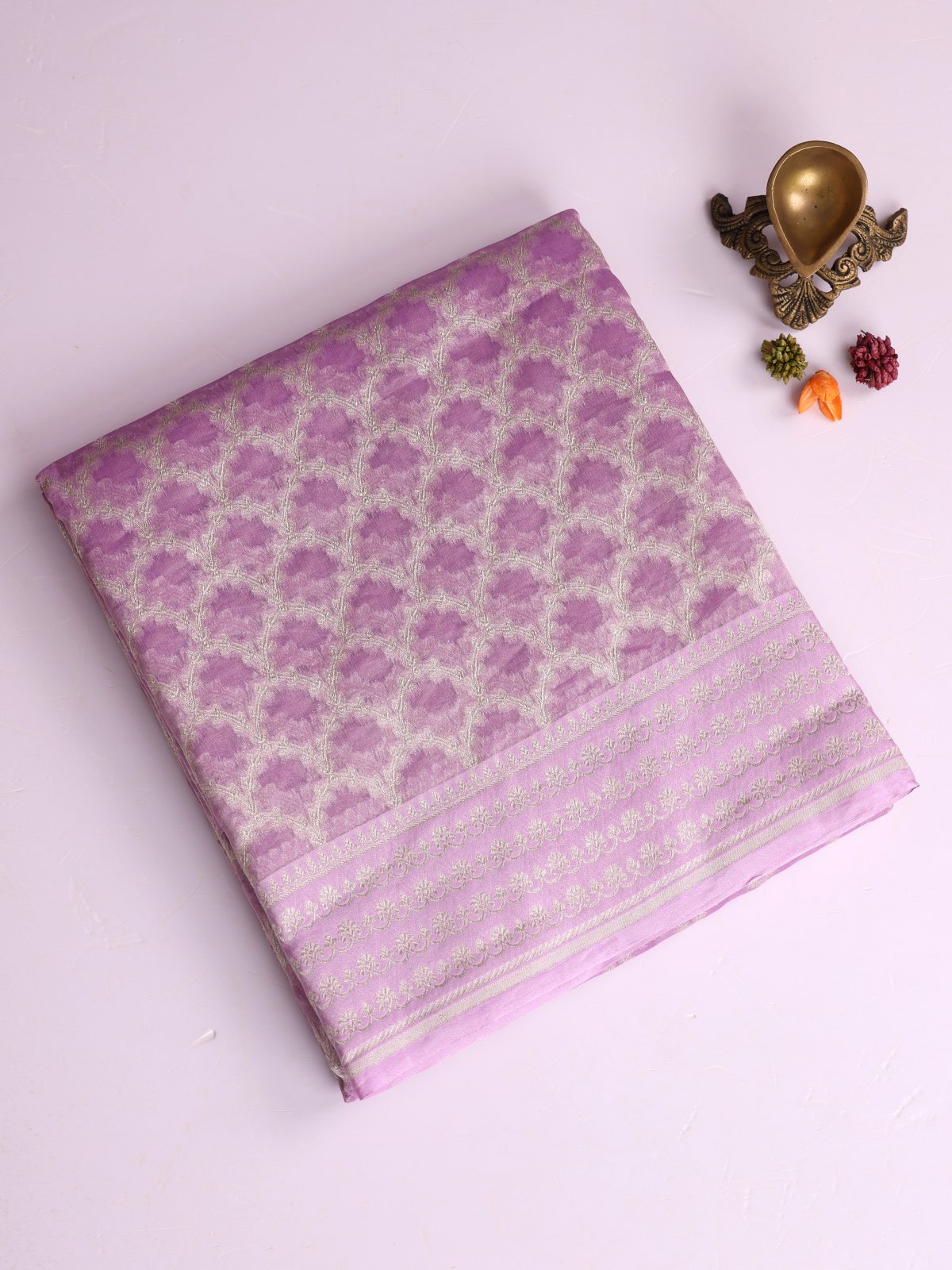 Pastel Lavender Tissue Organza Silk Saree