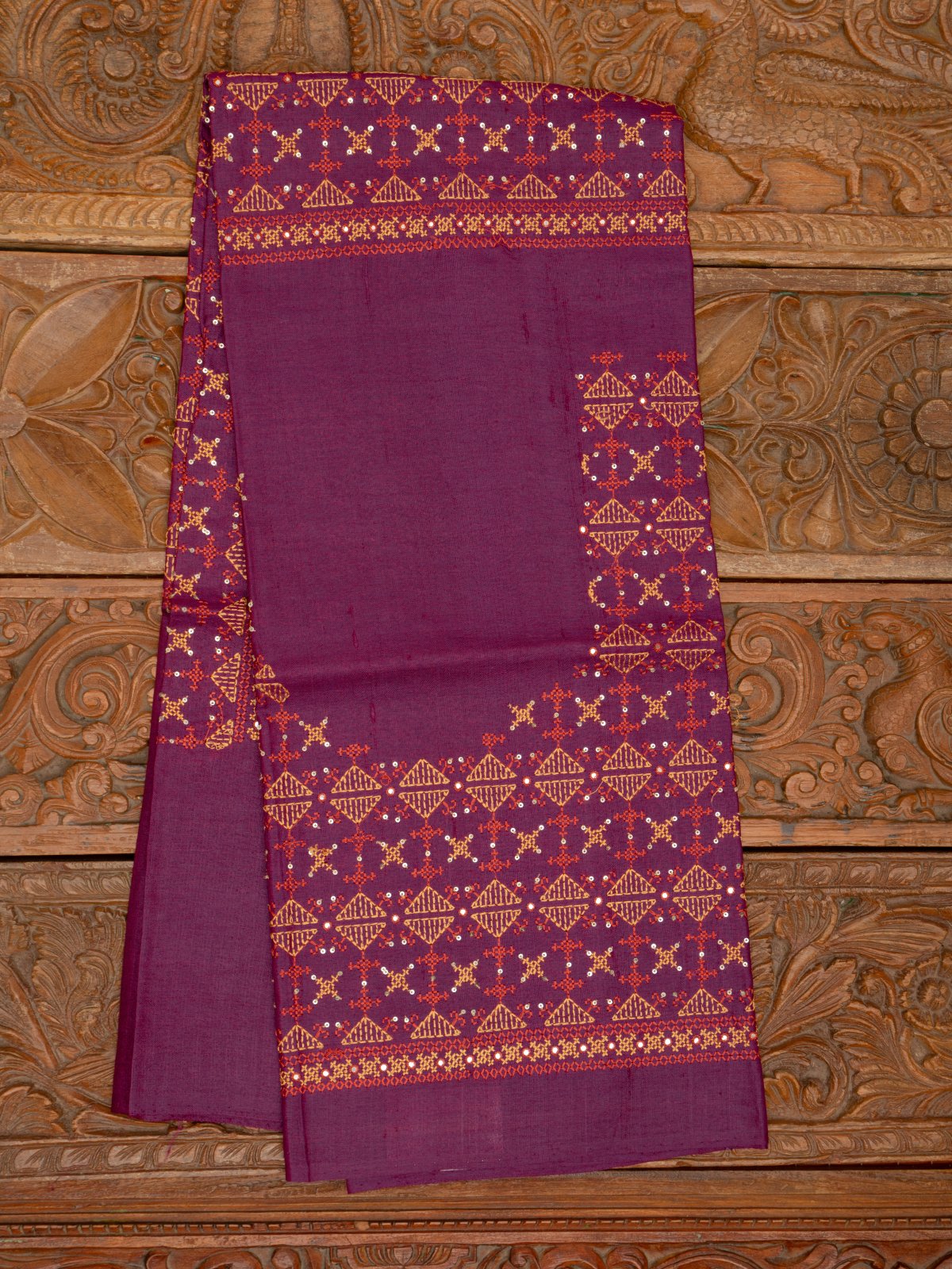 Purple Tussar Silk Embroidered Blouse