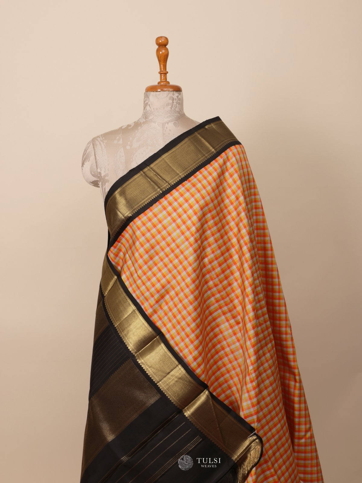 Multi Color Checked Kanjeevaram Silk Saree