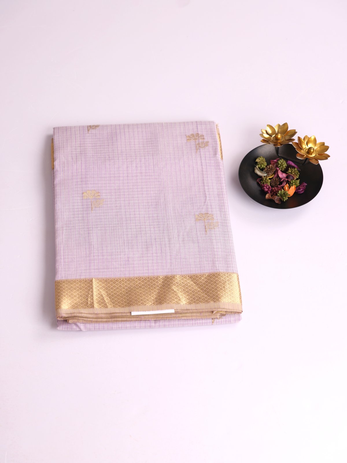Lavender Kota Cotton Silk Saree With Zari Border