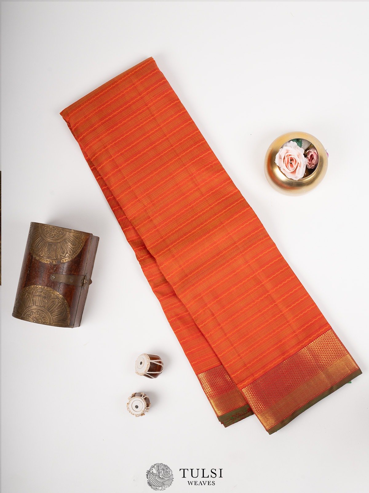 Rust Orange Self Kanjeevaram Silk Saree