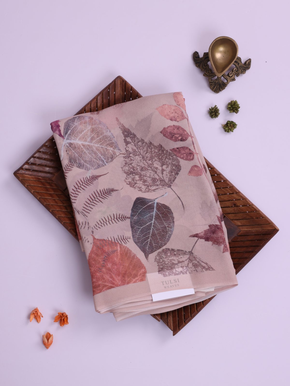 Beige Floral Printed Georgette Silk Saree