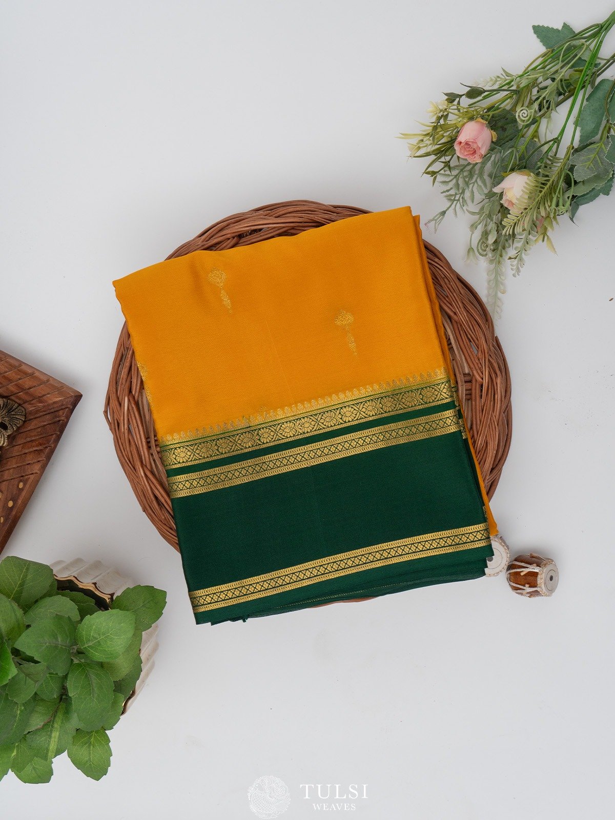 Mustard Mysore Silk Saree with Contrast Border