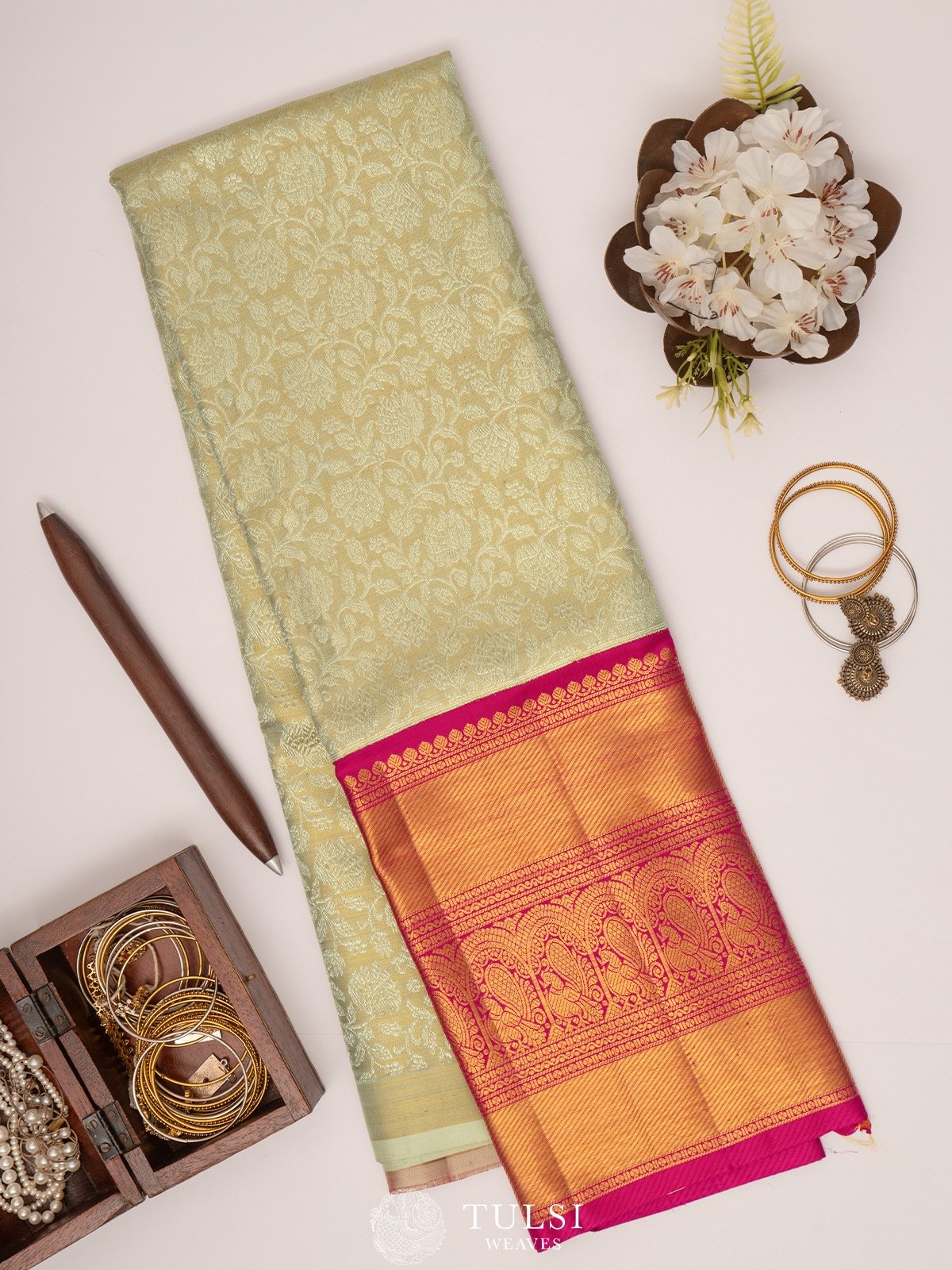 Beige Kanchipuram Tissue Silk pavadai