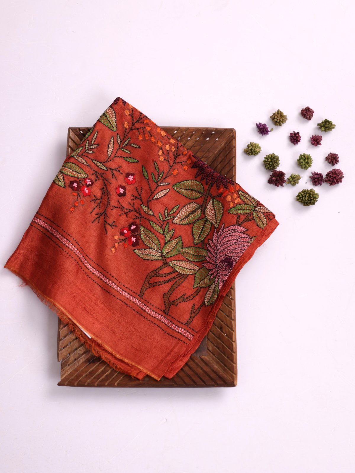 Rust Orange Embroidered Tussar Silk Blouse
