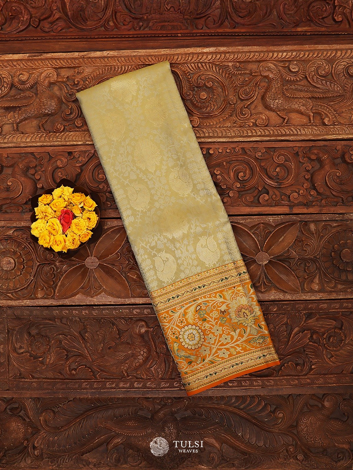 Kanjeevaram Light Sage green tissue Pavadai