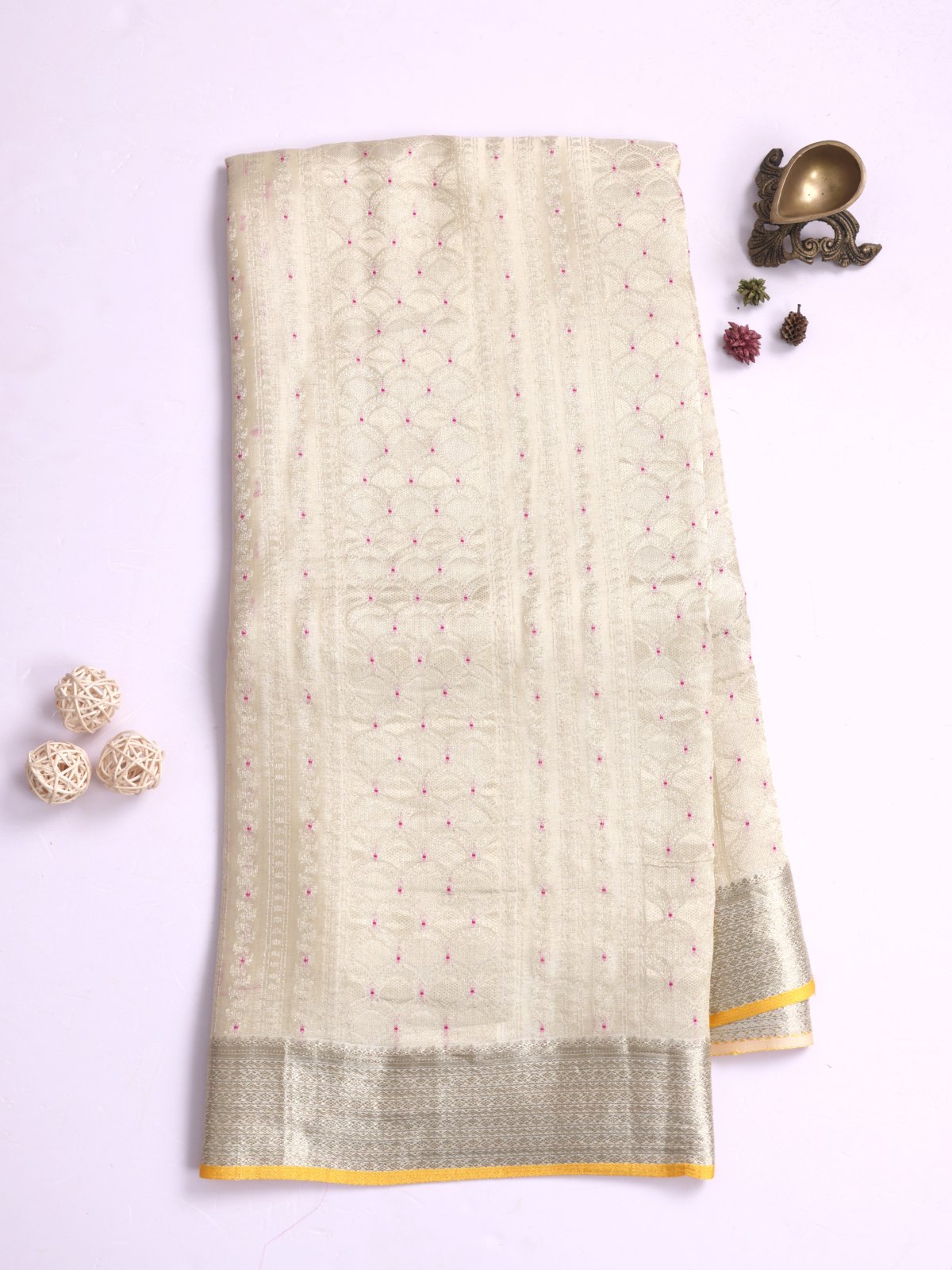 Off White Banaras Crepe Silk Saree