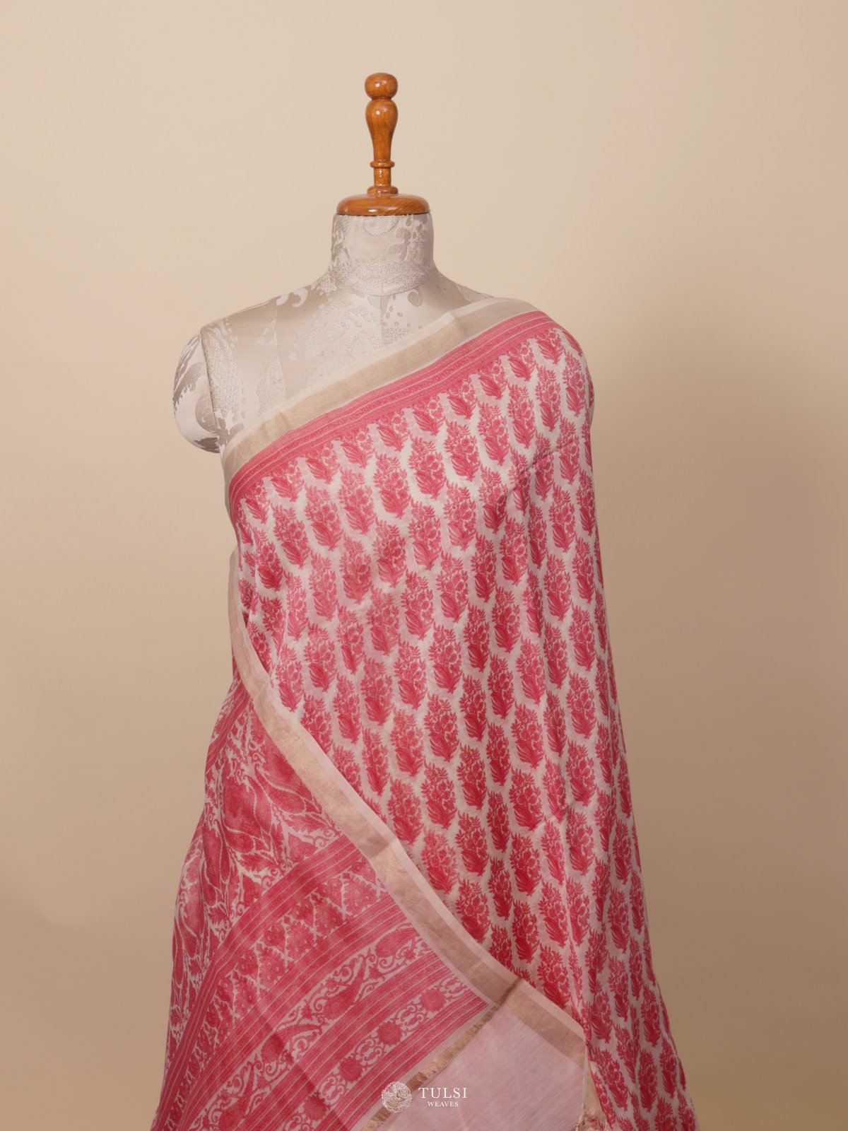 Off White Printed Chanderi Silk Saree