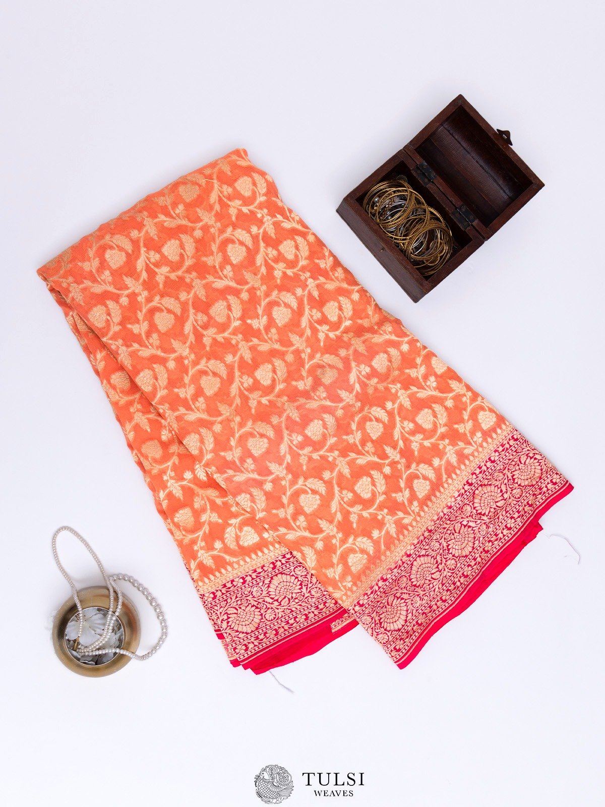 Orange Banarasi Georgette Silk Saree