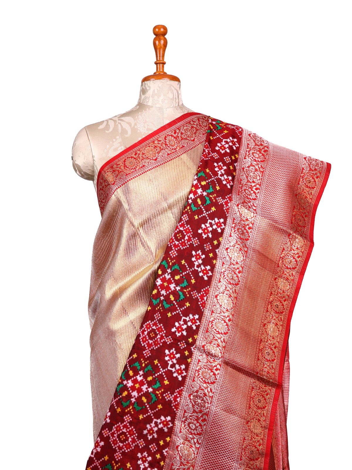 Red Brocade Kanjeevaram Silk Saree With Maroon Patan Patola Border