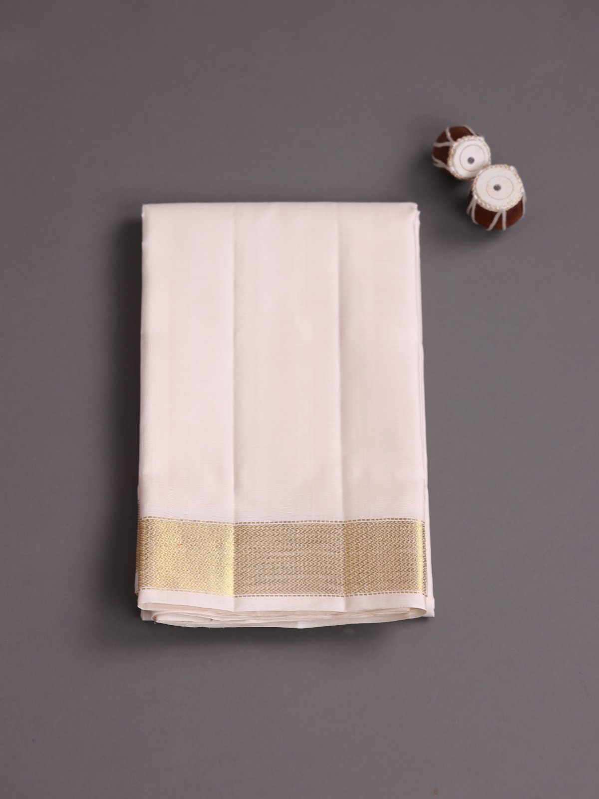 Light Beige Silk Dhoti with Zari Border