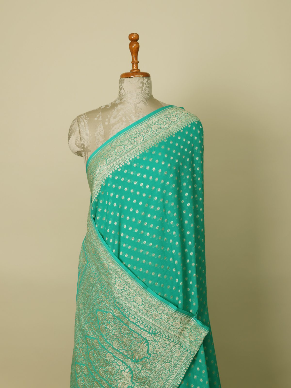 Sea Green Banaras Georgette Silk Saree