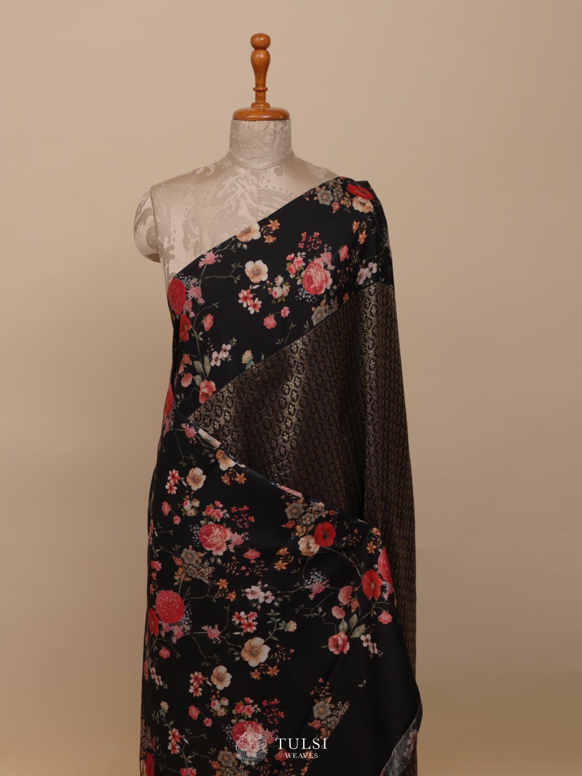 Black Printed Kanjeevaram Silk Saree