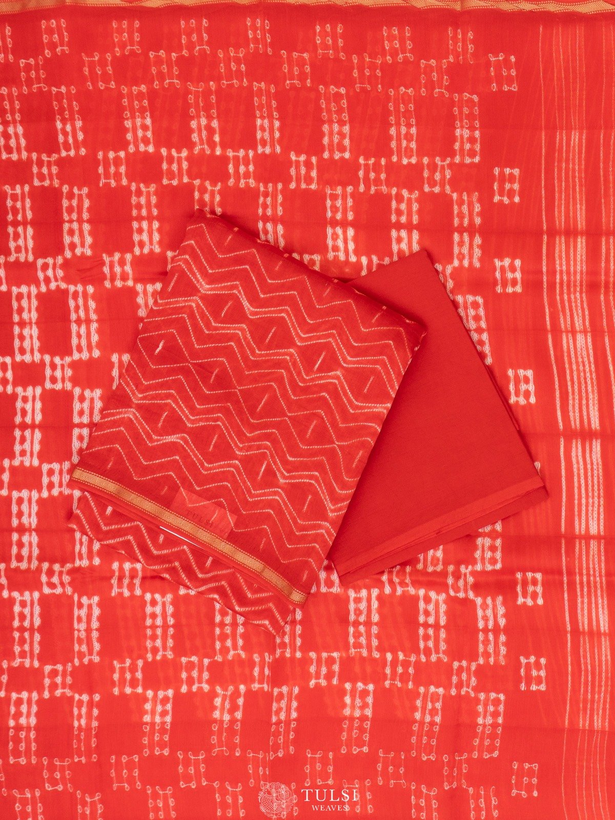 Red Shibori Salwar Material