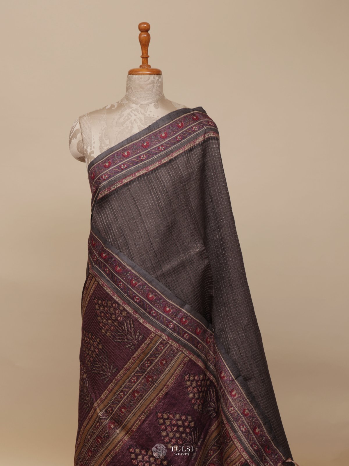 Grey Munga Tussar Silk Saree