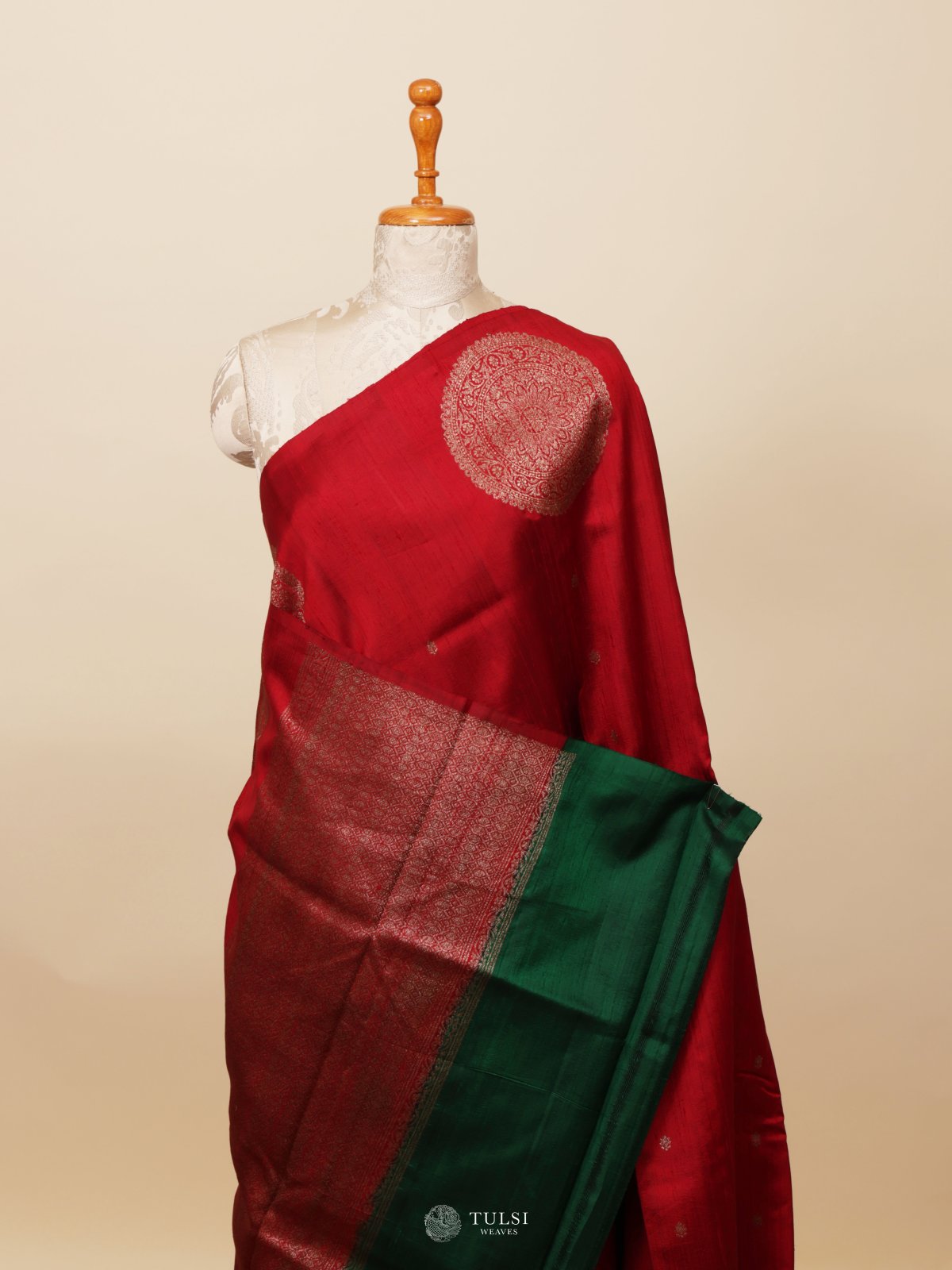 Red Banaras Tussar Silk Saree