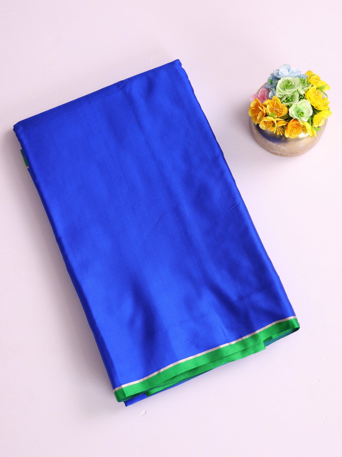 Royal Blue Mashru Silk Saree With Green Border