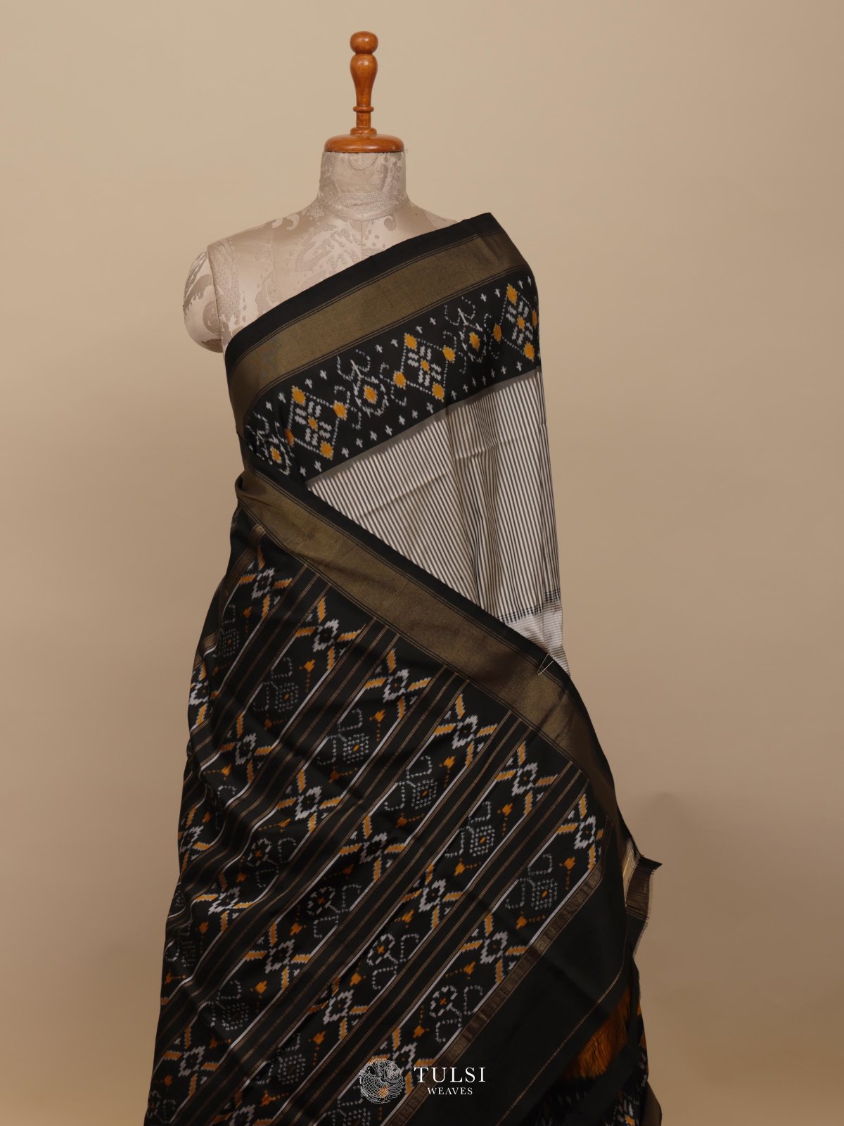 Multi Color Stripes Ikat Silk Saree