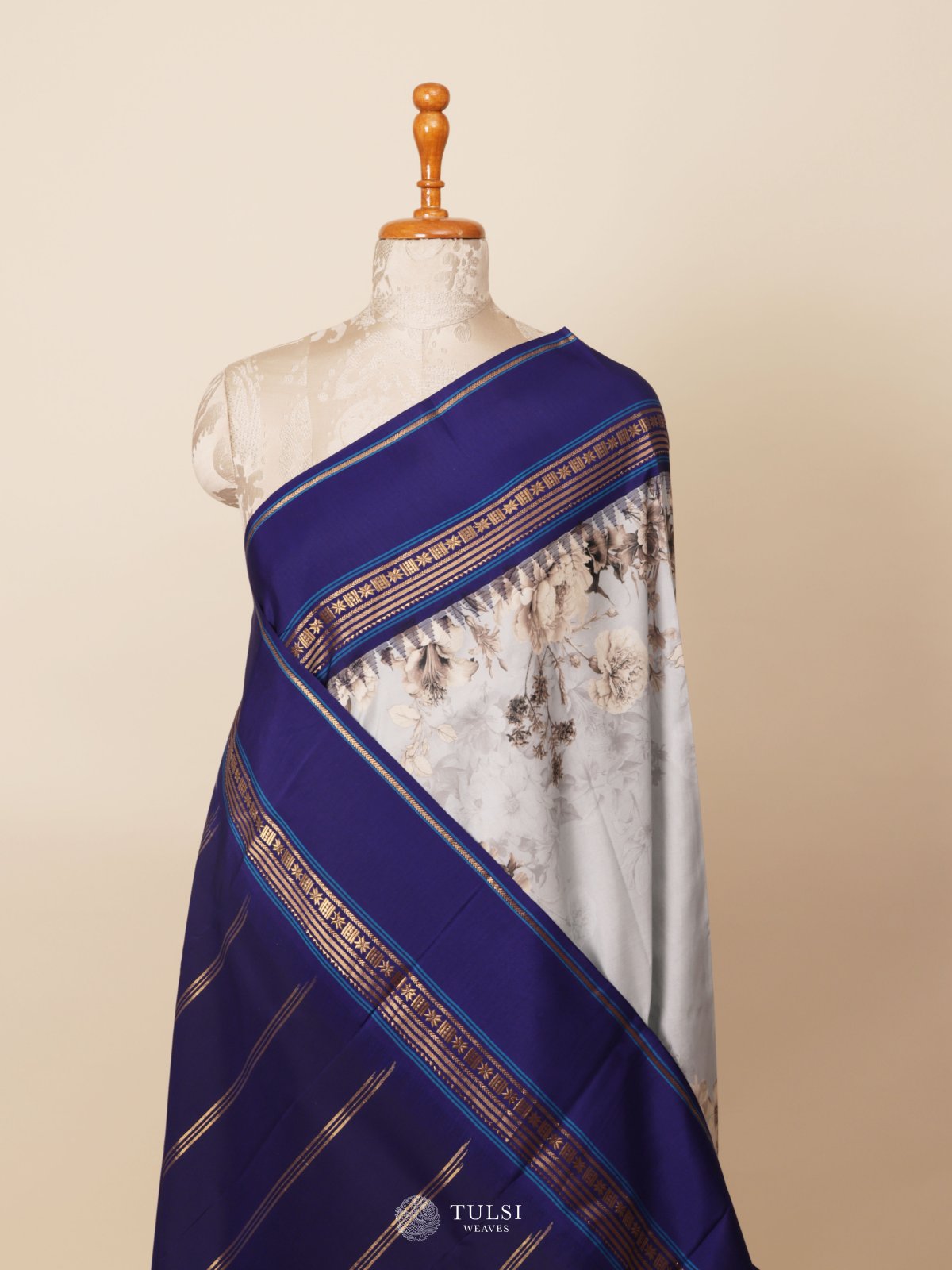 Light Blue Printed Kanjeevaram Silk Saree