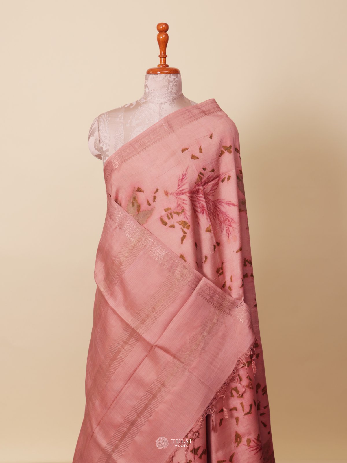 Light Pink Eco print Silk Saree