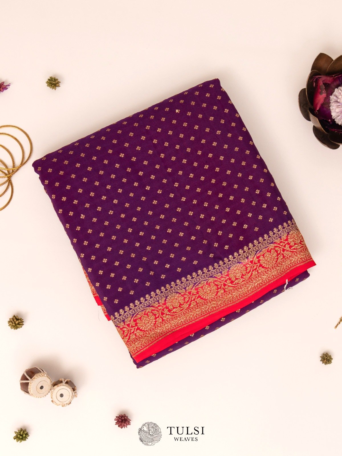 Purple Banaras Crepe Silk Saree