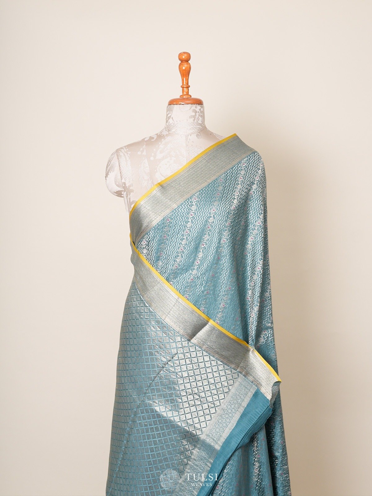 Pastel Blue Banaras Crepe Silk Saree