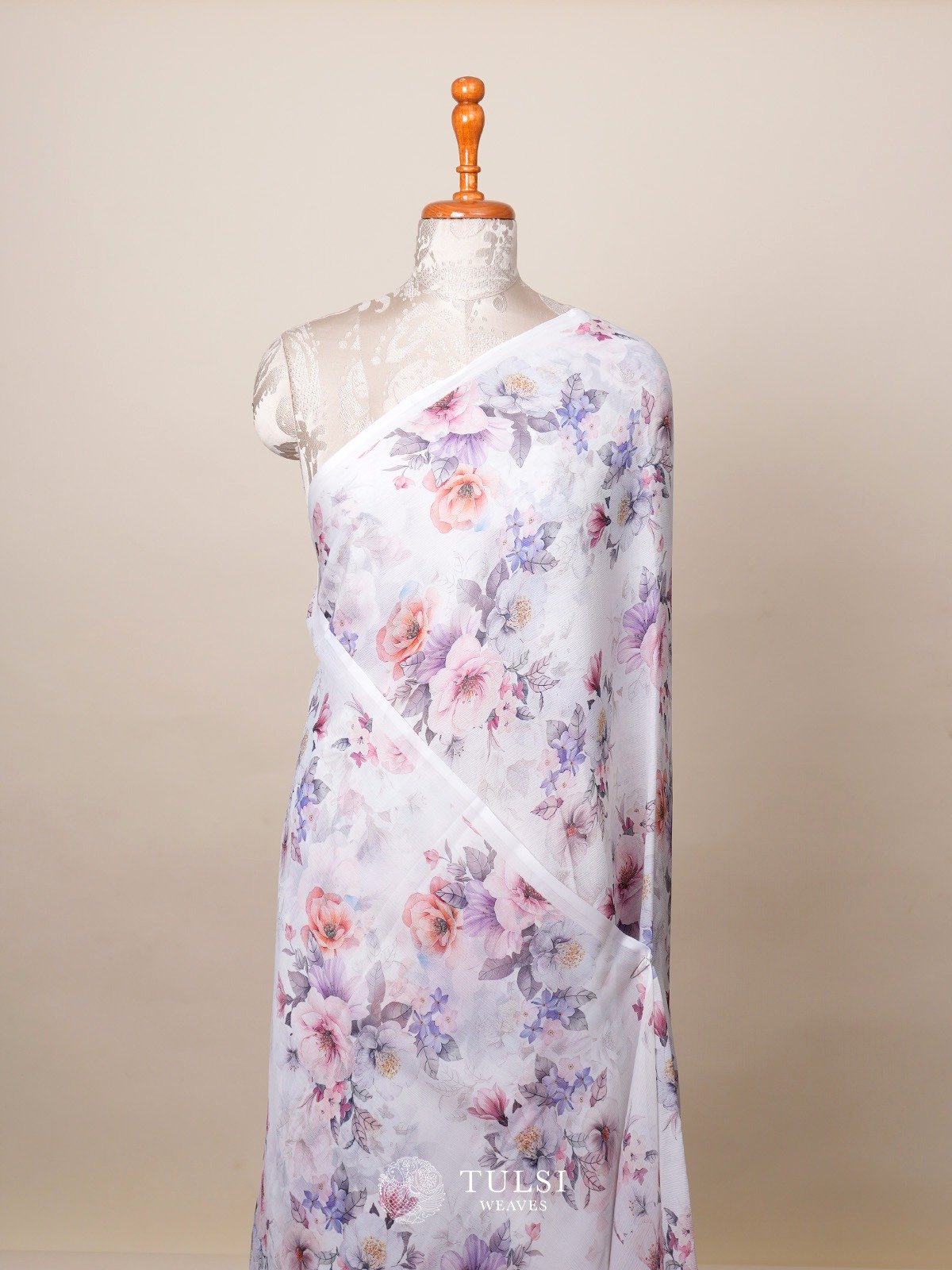  Off White Printed Chiffon Saree