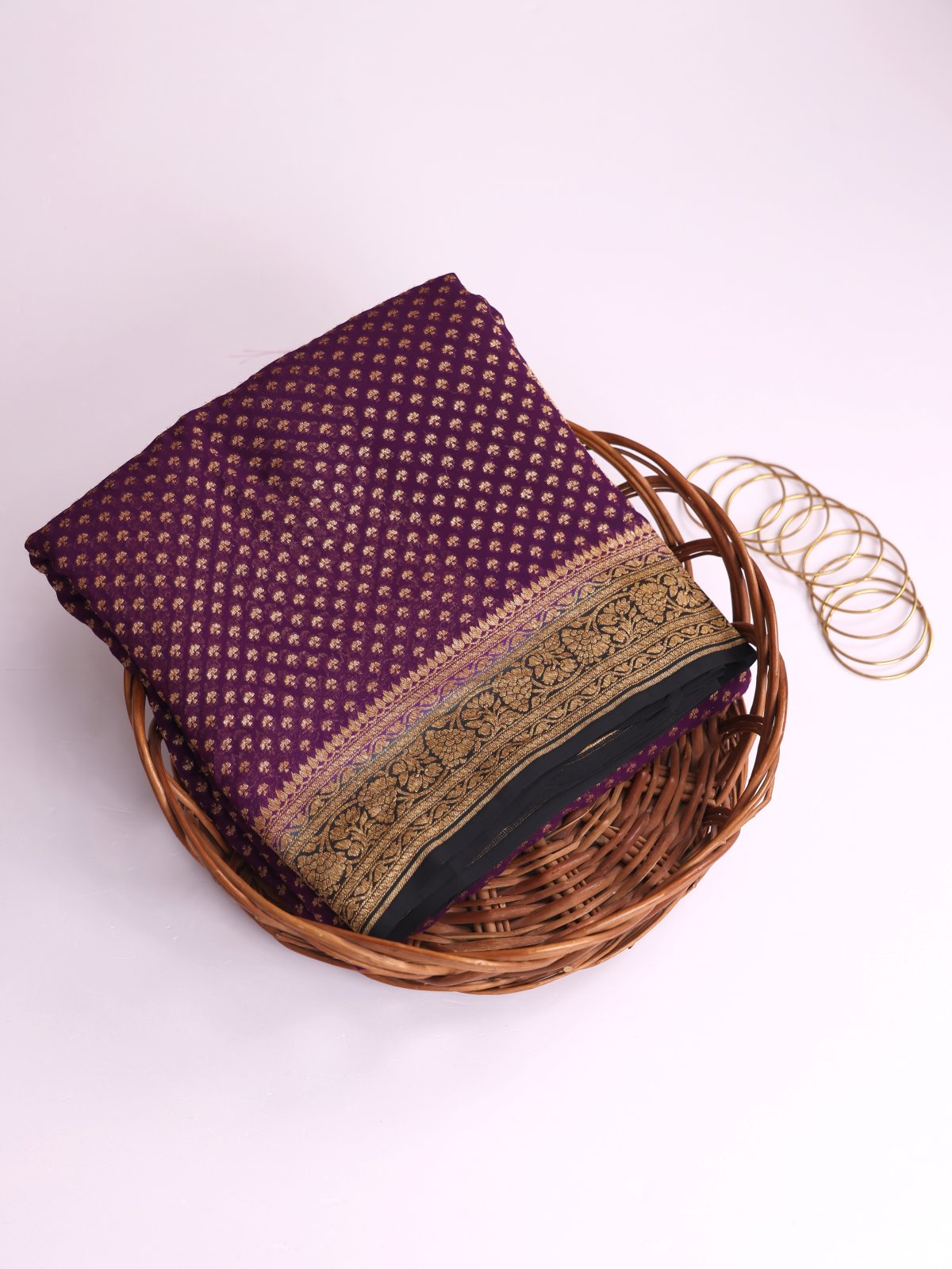 Dark Purple Banaras Georgette Silk Saree With Black Border