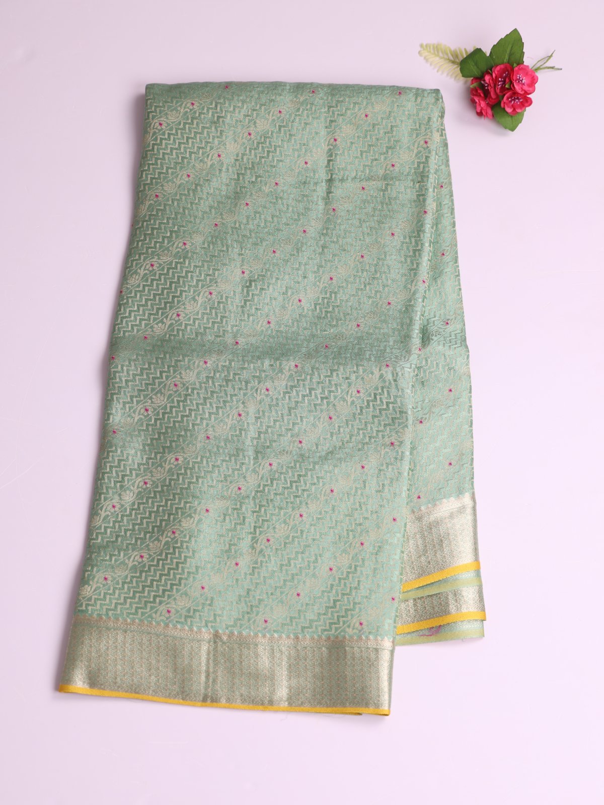 Pastel Green Banaras Crepe Silk Saree 