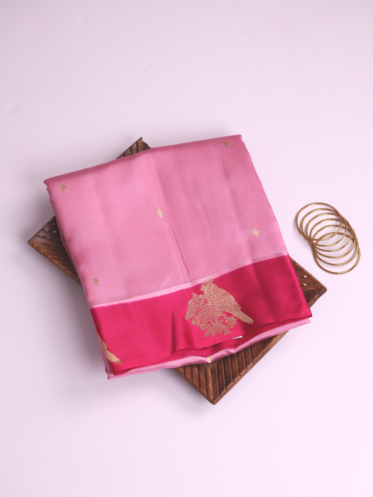 Pink Mashru Silk Saree With Rani Pink Satin Border