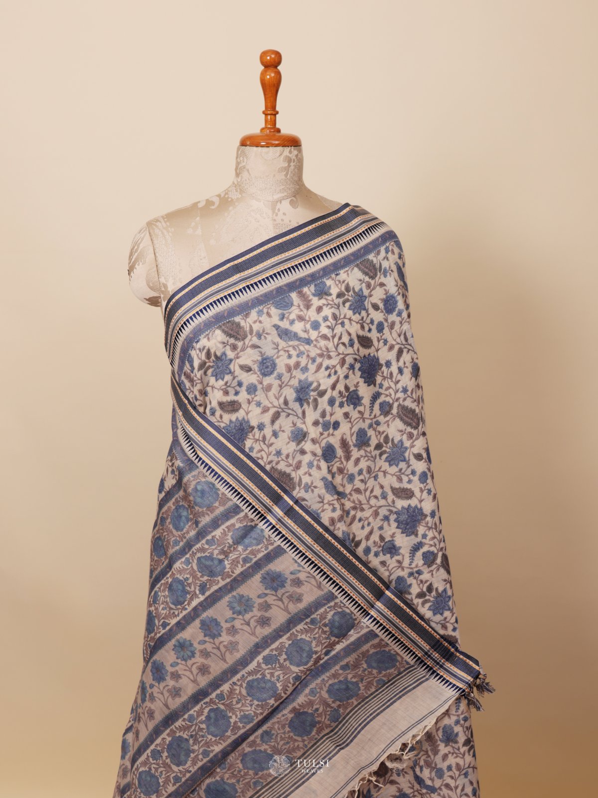Off White Printed Chanderi Silk Saree
