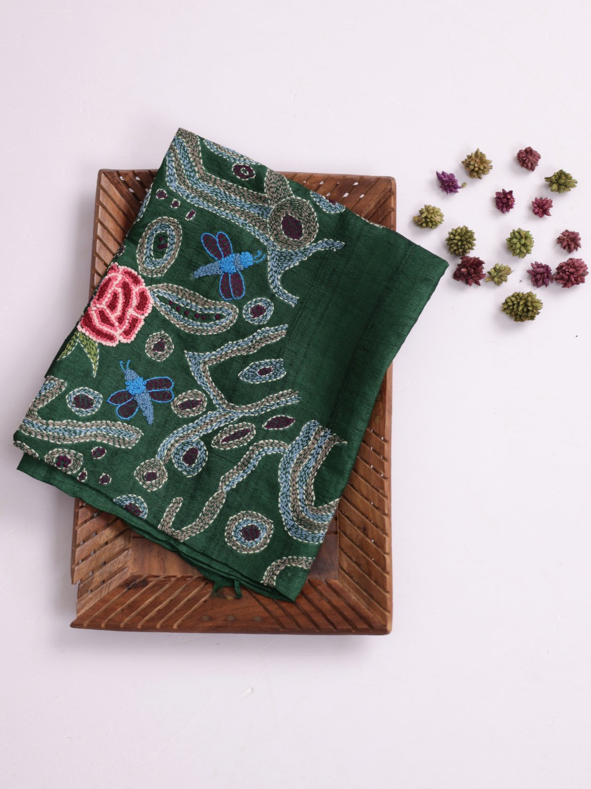 Dark Green Embroidered Tussar Silk Blouse