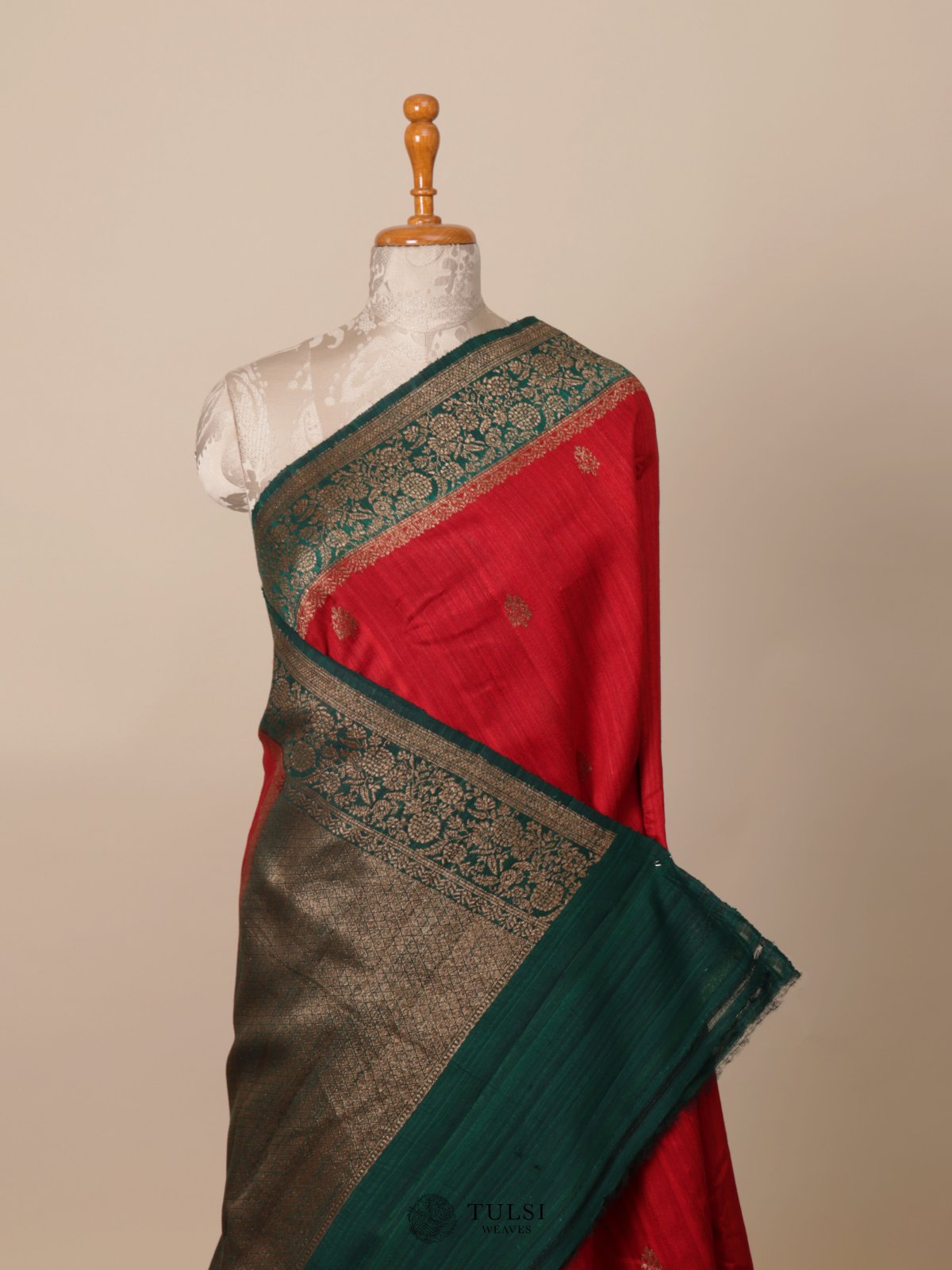 Red Banaras Tussar Silk Saree