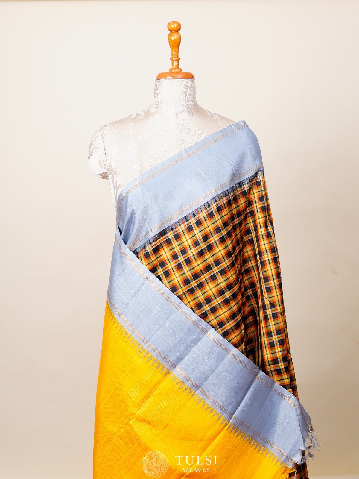 Multi Color Checked Kanjeevaram Silk Saree